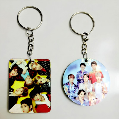 swagtreg BTS Keychain Combo – Round & Rectangle Shape | Stylish K-Pop Keyring | BTS Army Key Chain
