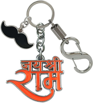 SHOKY LOOKS Premium Quality Jai Shree Ram With Black Mustache Positive vibe Locking Hook Key Chain