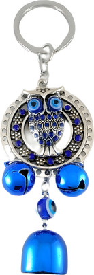 SGE89 Evil Eye Owl KeyRing Blue Bells Turkish Bead Charm Metal Symbol of Protection Key Chain
