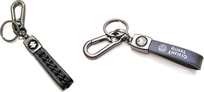 gtrp Premium With Leather Strap Braided Suzuki+Stager Royal Enfield RE Bullet Bike Key Chain