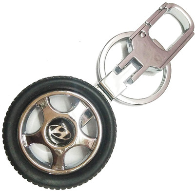 NSV Hyundai Logo Type Premium Quality Rotating Wheel Tyre Metal Locking Keychain Key Chain
