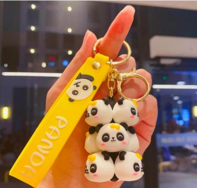 SRG Cute PVC Multiple Face Panda Keychain with Strap Yellow Key Chain
