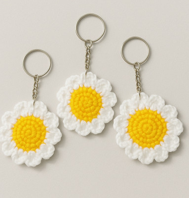 Loveandloopby MK Handmade Crochet Daisy Keychain Key Chain