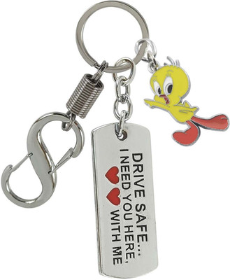 HANDSOME ISK Drive Safe Fancy Decorative Quality Silver With Yellow Heart Locking Lock Key Chain