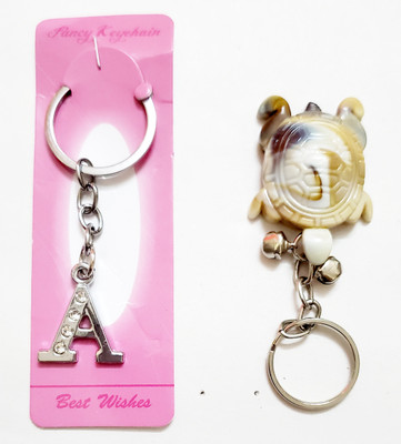 ShopTalk A letter with marble turtle Key Chain