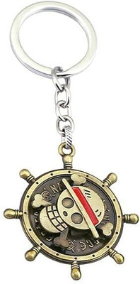 PinakaCorp One Piece Anima Manga Ship Steering Wheel Spinning Rotating Golden Keychain Key Chain