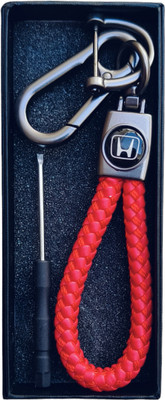 JNV Handwoven Leather Thread Keychain Compatible With Honda Car (Red) Key Chain