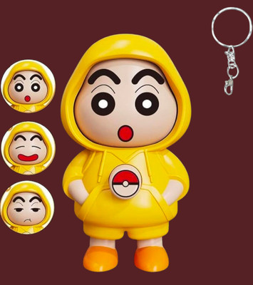 AirSoft Cute Shinchan Expression Changing Toy in Yellow Hoodie Funny Desk Gift Key Chain