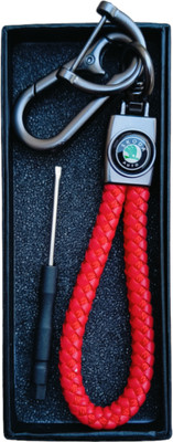 JNV Handwoven Leather Thread Keychain Compatible With Skoda Car (Red) Key Chain
