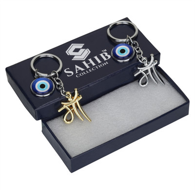 Sahib Collection Maa With Evil Eye Keychain (Silver & GOLD) Pack-2 Key Chain