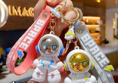 SRG Astronaut PVC Keyring with Strap and Pink and Grey Pack of 2 Key Chain