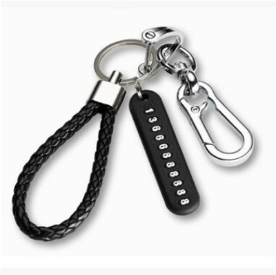 CRIMSON DECORS Anti-Lost Car Keychain With Phone Number Tag Metal Double Pendant Keyring Key Chain