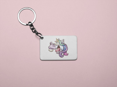 Rushaan Unicorn smiling - Printed acrylic animated Keychain(Pack Of 2) Key Chain