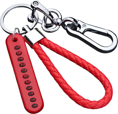 Augen Red Anti-Lost Car Keychain with Phone Tag | Double Pendant Metal Keyring Key Chain