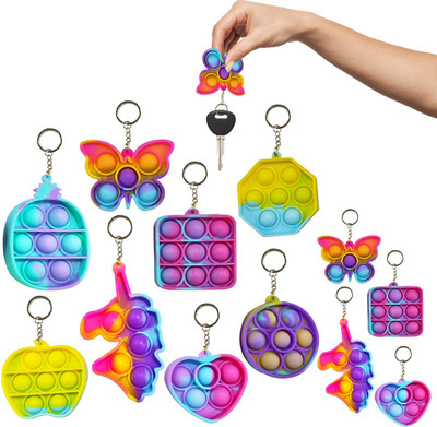YellowCult Pop Its Rainbow Pop Fidget Toys Pop Bubble Fidget CAR, (Pack of 5 Random Color) Key Chain