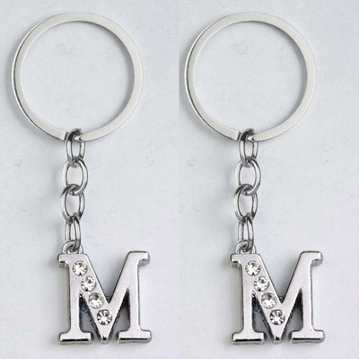 AMANVANI 2 Pcs (M) Decorative Alphabet Letter Metal Keychain for Girl Boy Return Gift Key Chain