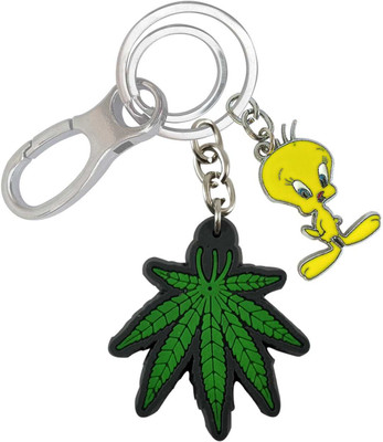 SHOKY LOOKS Premium Quality Green Leaf In Rubber With Tweety Locking Lock Key Chain