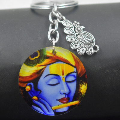 AFH Lord Krishna Face Peacock Charm Gifting Keychain for Men and Women Key Chain