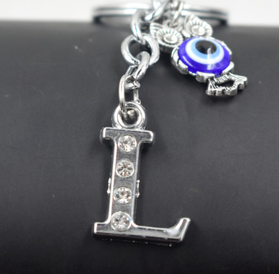 AFH Alphabet L Feng Shui Owl symbol Charm Evil Eye Keychain for Men and Women Key Chain