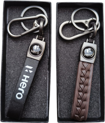 MYV Black And Brown Leather Keychain Compatible With HERO Bike Key Chain