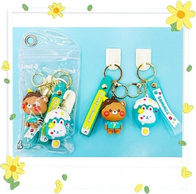 WHITE POPCORN 2 Matching Keychain + 2 Sticky Hooks Pack of 2 Key chains Key Chain