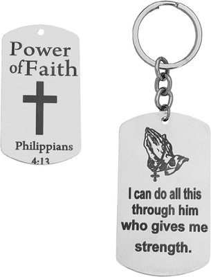 M Men Style Dog Tag Keychain for Men Bible Verse Cross LCSKey202329 Key Chain