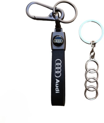 JNV Leather Keychain With Logo Compatible With Audi A4 | A6 | Q3 | Q5 | Q7 Car Key Chain