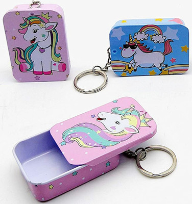 GIKH KeyChain_KD576-(3 Pcs) Unicorn tin Storage Box|Rectangle Shape Tin Box\ Key Chain