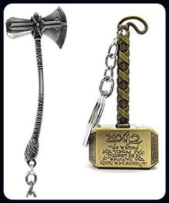 Meeko.com Real Metal Avengers Thor Hammer And Thor Stormbreaker-A Key Chain