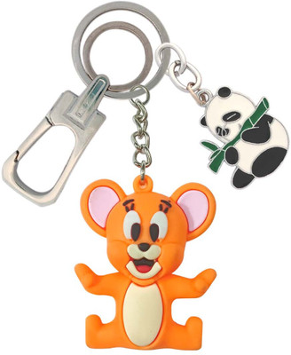 HANDSOME ISK Multicolor Jerry In Rubber Fashionable Locking Lock With Eating To Bamboo Panda Key Chain