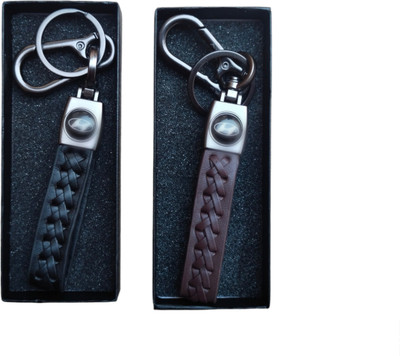 JNV Black And Brown Leather Keychain Compatible With Hyundai Car Key Chain