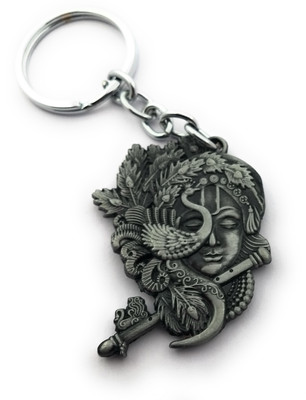 High Choice Double Sided Lord Krishna with Peacock and Playing Flute Metal Key Chain