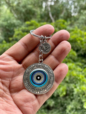 gtrp Blue and Silver Color Round Evil Eye Keychain for Bike/Car Gifting 03 Key Chain