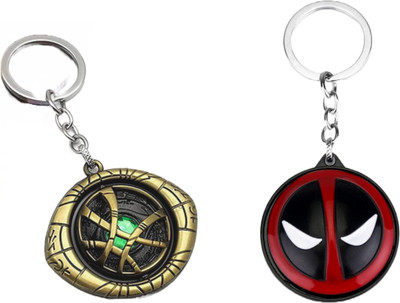 nuira Combos Dr. Strange Golden Eye And Metal Revolving Deadpool Keyring Bike Car Home Key Chain
