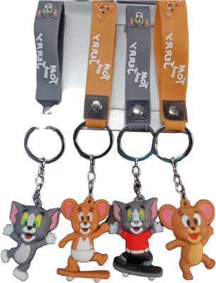 WHITE POPCORN Jerry & Tom Keychain for Bag/ Door/ Scotty Key-Ring PACK OF 4 Key Chain