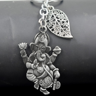 AFH Lord Ganesha Lucky Leaf Charm Religious Grey keychain for Men and Women Key Chain