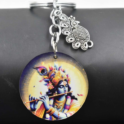 AFH Lord Krishna Yellow Peacock Charm Gifiting Keychain for Men and Women Key Chain
