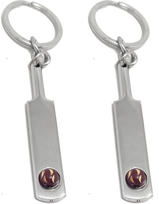 Deethyas Fashion Pack of 2 Cricket Bat With Rotating Ball Glossy Metal Keychain For Men Friends Key Chain
