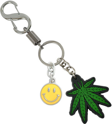 HANDSOME ISK Antique Design Green Leaves With Yellow Smiley Finishing Locking Lock Key Chain