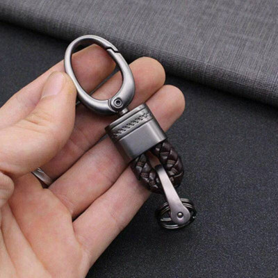 CONTACTS Brown Braided Keychain Leather Strap Keyring Ring PU Rope Hook with Zinc Alloy Key Chain