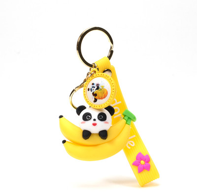 Daiyamondo Whimsical Cute Panda on Banana 3D Rubber Keychain Adorable and Playful Accessory Key Chain