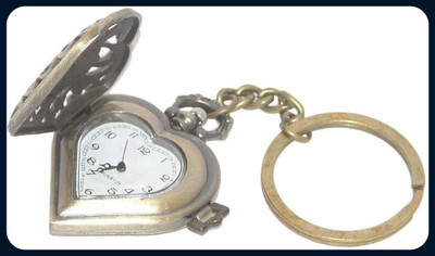 GIKH Heart Shape Designer Pocket Watch Vintage Clock Metallic-Keychain Key Chain