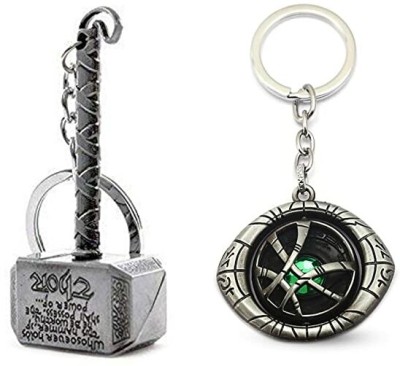 ZYZTA Metal Silver Thor Hammer & Silver Rotating Doctor strange Eye keychain Pack of 2 Key Chain