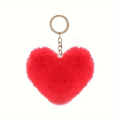 Tej Gifts Heart Shaped Fluffy Faux Fur Pom Pom Key Ring for Bag,Scooty,Car Keys-(Red) Key Chain