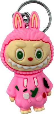 Kraft Crate Labubu Inspired-Pink 3D Rubber Keychain | Cute Bunny Key Ring for Bags & Gifts| Key Chain