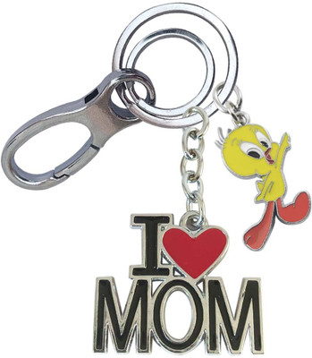 HANDSOME ISK Beautiful Design I Love Mom Chrome Finishing With Tweety Locking Lock Key Chain