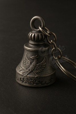 Classic Quirk Silver Phoenix Guardian Bell Keychain | Good Luck Metal Charm (11 cm) Key Chain