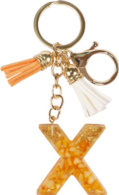 CRAFT STUDIO Yellow & Gold Resin Alphabet X Initial letter keychain for Boys & Girls Key Chain