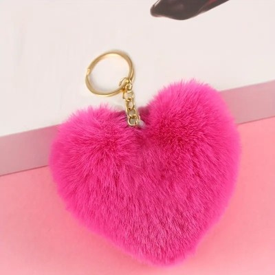 Tej Gifts Heart Shaped Fluffy Faux Fur Pom Pom Key Ring for Bag,Scooty,Car Keys-(Pink) Key Chain