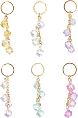 twilight shine Set of Six Crystal Cube Keychains with Iridescent Finish and Gold-Tone Rings Key Chain